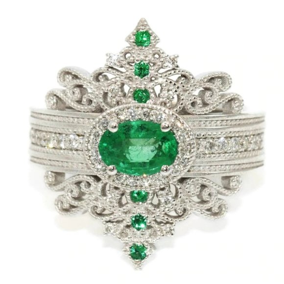 NEW 925 Silver Emerald Diamond Crown Luxury Ring - Picture 8 of 8